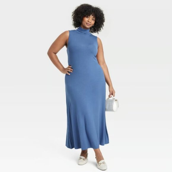 A New Day Blue Mock Cowl Sleeveless Soft Shift Tunic Sheath Maxi Dress NWT 4X - Picture 3 of 3